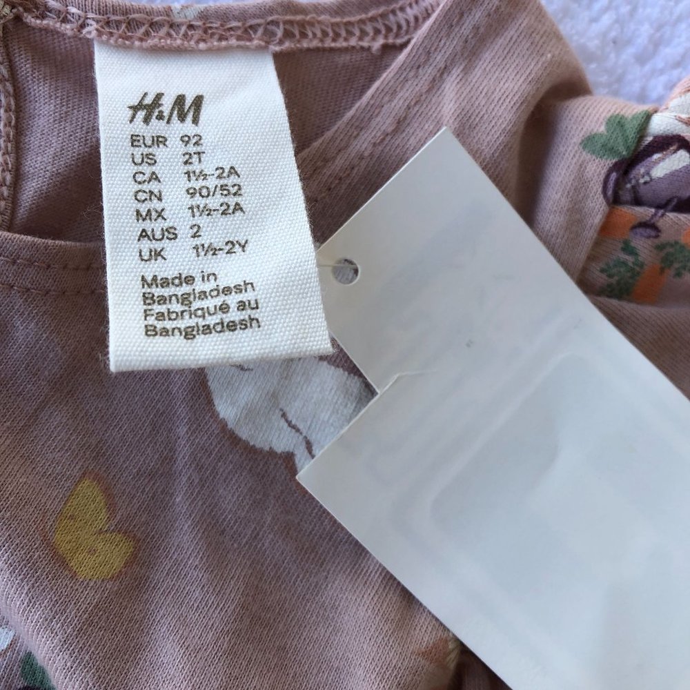 H & M Girls Dress Dusty Rose Pink/White Bunnies Flutter Cap Sleeves Size 2T - Picture 7 of 8